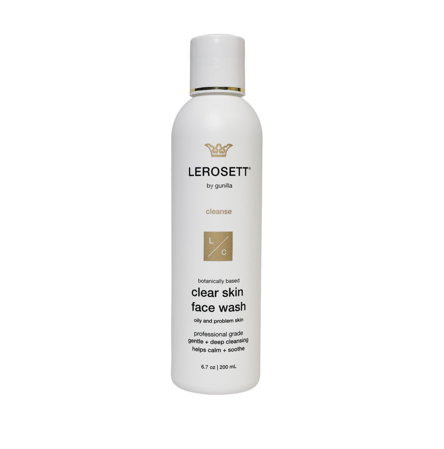 LEROSETT Face Wash for Clear Skin, Gentle Exfoliating Cleanser, Targets Pores, Blemishes &amp; Oily Skin, Plant-Based, 12 Botanicals, Glycolic Acid, Softens Skin, Vegan, Non-Drying - 60-Day 6.7 oz.