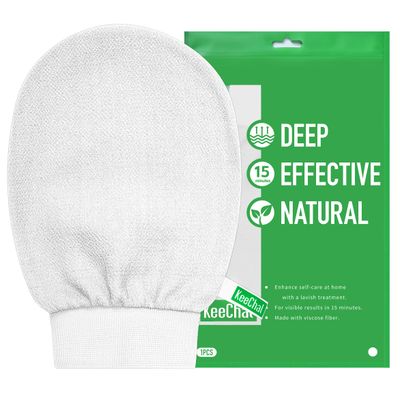 KeeChal Exfoliating Glove, Upgrade Double-layer Cushioned, For Delicate Skin &amp; Beginners, Brighten Tattoos, Smooth Skin, Prevent Ingrown Hairs &amp; KP, Self-Tan Prep/Removal (1 pc, Moonlight White)