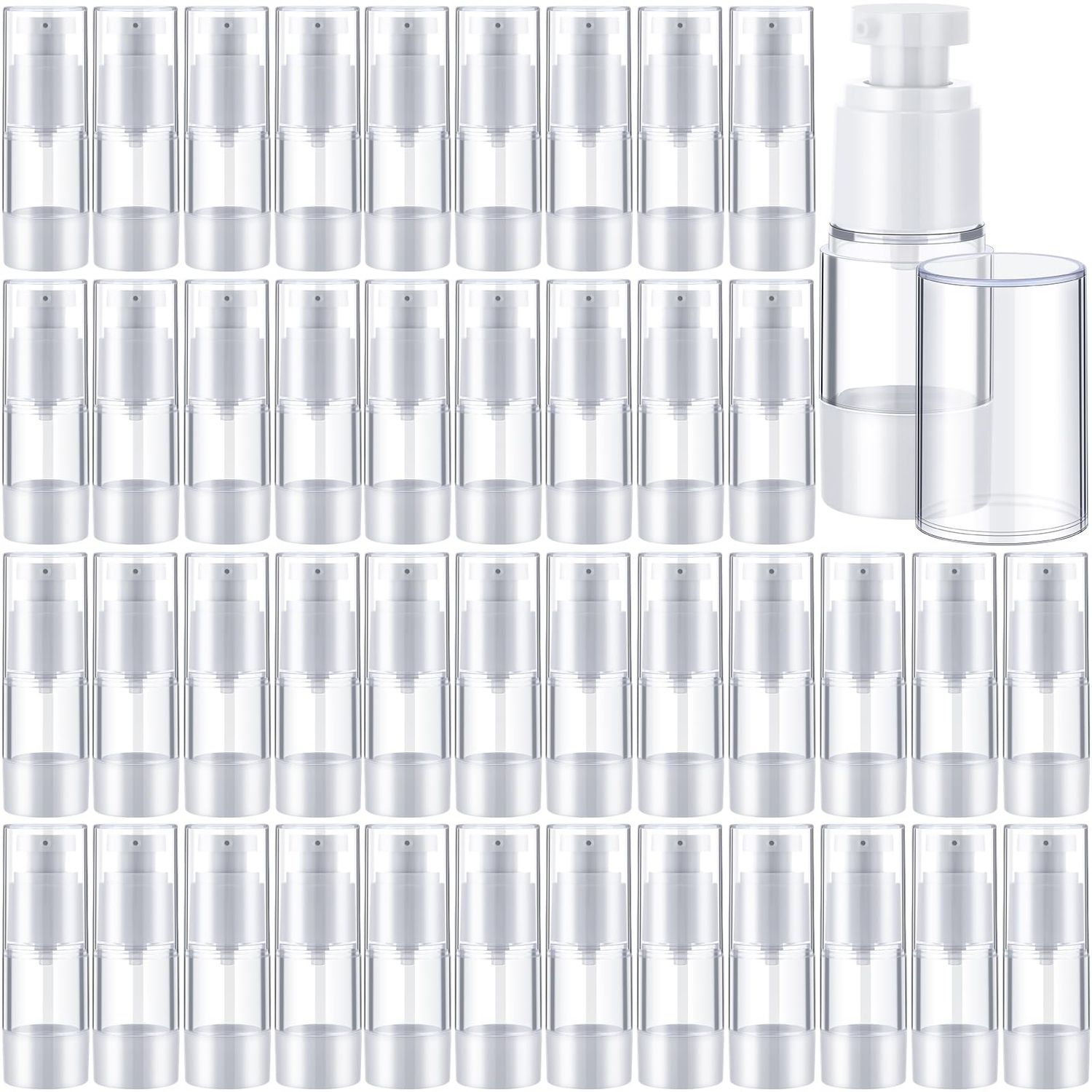 Yaomiao 50 Pcs 0.5 oz 15 ml Airless Pump Bottle Plastic Cosmetic Lotion Dispenser Travel Size Foundation Bottle Refillable Container Vacuum Airless Bottles Empty Clear Pump Jar Small Skin Care Bottle
