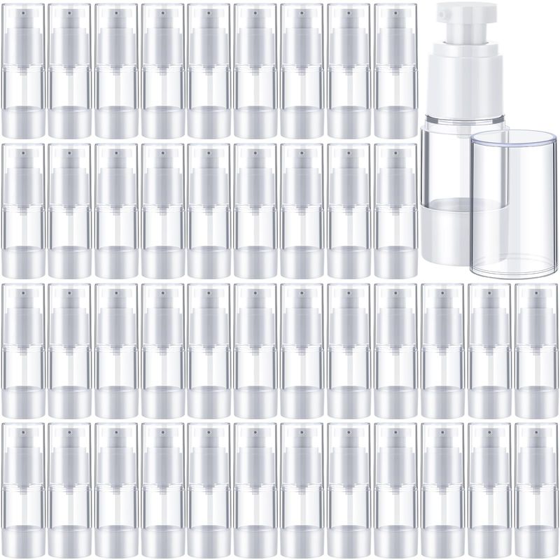 Yaomiao 50 Pcs 0.5 oz 15 ml Airless Pump Bottle Plastic Cosmetic Lotion Dispenser Travel Size Foundation Bottle Refillable Container Vacuum Airless Bottles Empty Clear Pump Jar Small Skin Care Bottle