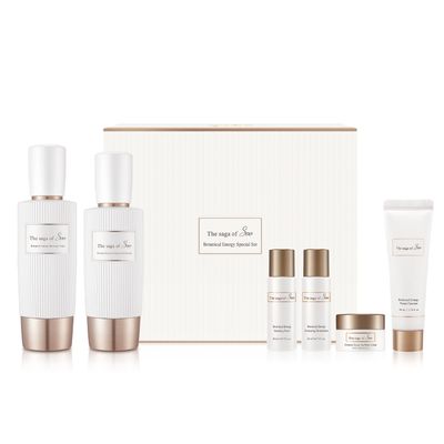 Sooryehan THE SAGA OF SOO BOTANICAL ENERGY (360 ml / 12.17 Fl Oz) - Korean Skincare Gift Set by LG BEAUTY. Botanical Energy Boosting Toner, Balancing Moisturizer, Cream, Foam Cleanser.