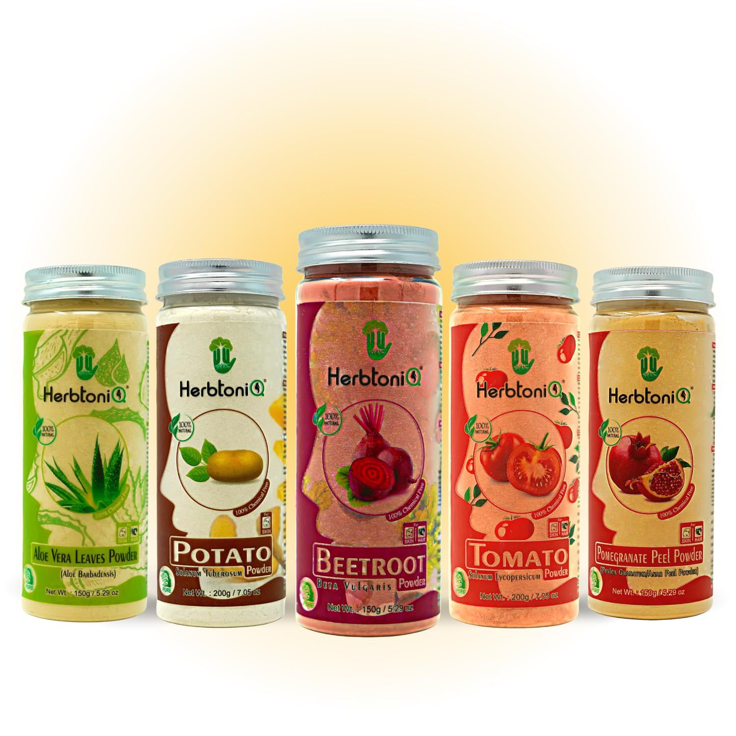 HerbtoniQ 100% Natural Pack of 5 Aloevera Leaves, Potato, Beetroot, Tomato and Pomegranate Peel Powder For Face Pack(850 Gram)