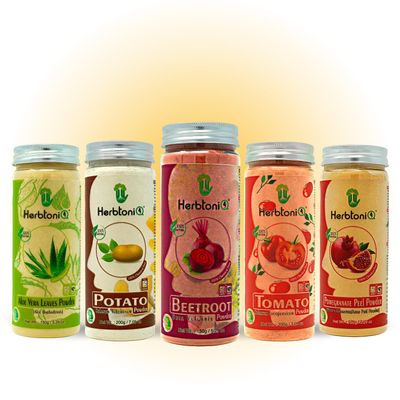 HerbtoniQ 100% Natural Pack of 5 Aloevera Leaves, Potato, Beetroot, Tomato and Pomegranate Peel Powder For Face Pack(850 Gram)