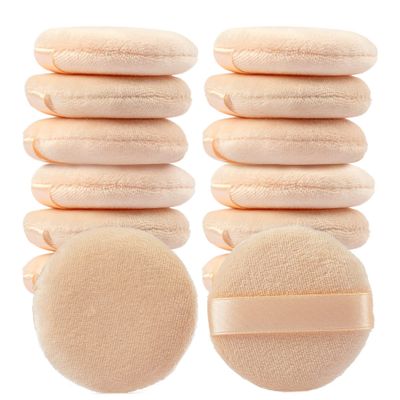 YASUOA Cosmetic Powder Puff Pure Cotton Foundation Puffs Furry Soft Sponge Makeup Tool with Ribbon Hand Strap for Face Body Powder Skin Care Loose 2.36 Inch/2.76inch/3.15inch (Skin color)