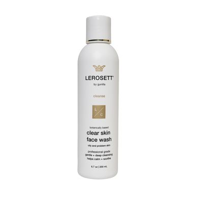 LEROSETT Face Wash for Clear Skin, Gentle Exfoliating Cleanser, Targets Pores, Blemishes &amp; Oily Skin, Plant-Based, 12 Botanicals, Glycolic Acid, Softens Skin, Vegan, Non-Drying - 60-Day 6.7 oz.