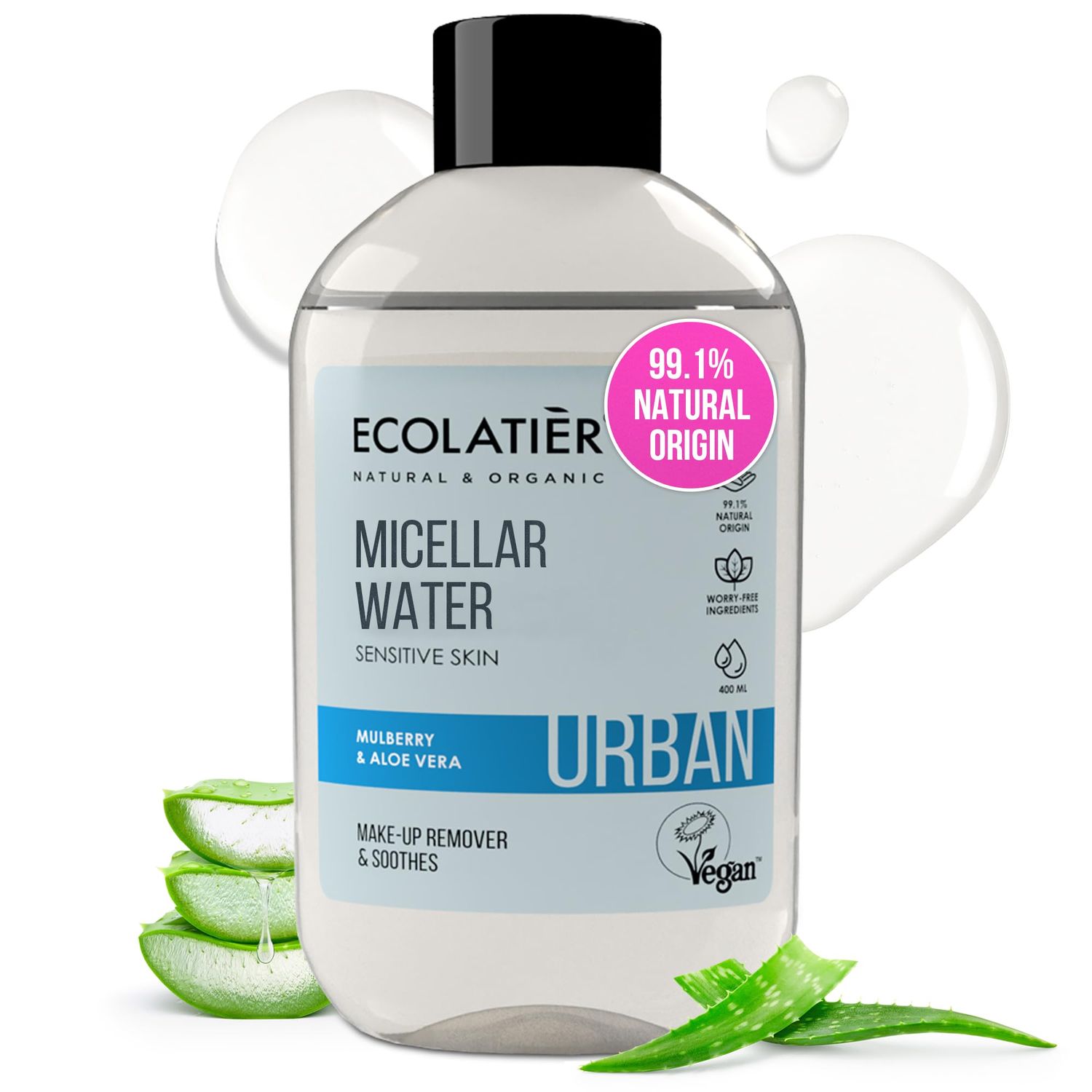Micellar Water Makeup Remover - 99.1% Natural Ingredients, Vegan, Gentle Facial Cleanser for All Skin Types, Hydrating Cleansing Water for Makeup, Eye Makeup Remover, Agua Micelar - 13.5 Fl Oz