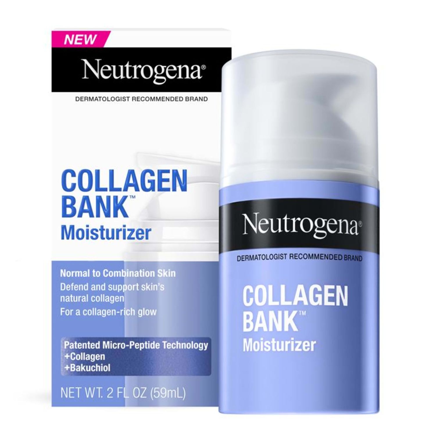 Neutrogena Collagen Bank Face Moisturizer, Daily Anti-Aging Face &amp; Neck Collagen Cream with Bakuchiol, Face Lotion to Support Skins Natural Collagen for Visibly Plump Skin, 2 fl. oz