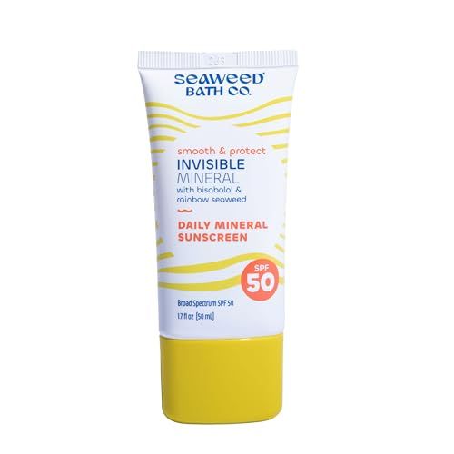 Seaweed Bath Co. Smooth &amp; Protect Invisible Mineral SPF 50 Zinc Oxide Face Sunscreen Gel, 1.7 Oz., Unscented Lightweight Facial Moisturizer Primer