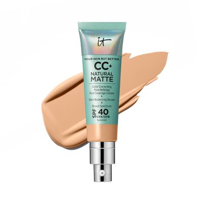 IT Cosmetics CC+ Cream Natural Matte Foundation with SPF 40 - Shine-Reducing &amp; Long-Wear Full Coverage Foundation For Oily Skin - With Hyaluronic Acid - Non-Comedogenic, Medium - 1.08 fl oz