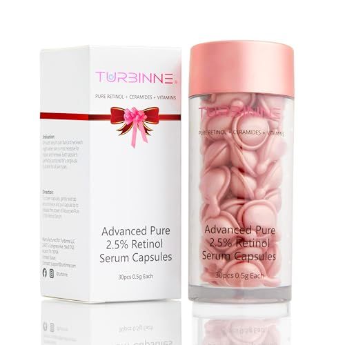 Turbinne Pure 2.5% Retinol Serum Capsules. Look 5 Years Younger In 30 Days. Powerful Anti -Aging, Deep Hydration, Brightening, Reduce Acne, Dark Spots &amp; Wrinkles (30 Count)