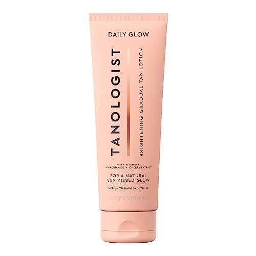 Tanologist Brightening Daily Glow - Medium/Dark - Illuminating Gradual Tan Lotion - Natural, Sun Kissed Glow - Daily Tanning Lotion with Vitamin C, Niacinimide &amp; Cherry Extract - 8.45 fl oz