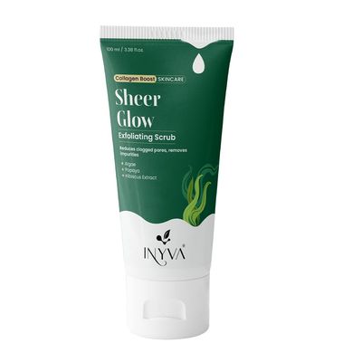 INYVA Sheerglow Exfoliating Face Scrub with Algae, Papaya &amp; Hibiscus Extracts - Natural Radiance &amp; Skin Smoothing - Nourishing Beauty &amp; Skin Care Solution for All Skin Types - 3.38 Oz