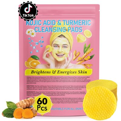 Turmeric Kojic Acid Cleansing Pads, Turmeric Cleansing Pads, Turmeric Cleansing Pads for Dark Spots, Cleansing Turmeric Pads for Face and Body 60 Pcs.