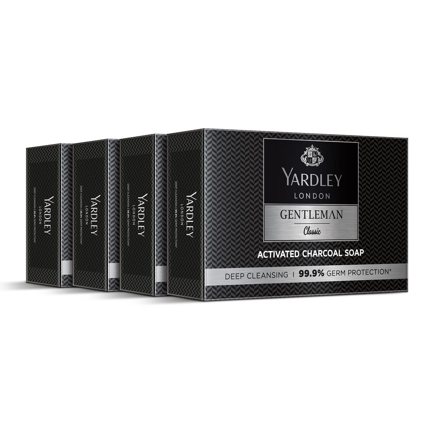 Yardley London Gentleman Classic Activated Charcoal Soap, with 99.9% Germ Protection and Deep Cleansing of Skin - Pack Of 4 (100 g each)