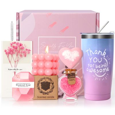 MACEVIA Birthday Gifts for Women, Unique Gift Ideas for Birthday, Thank You Gifts for Women Mom Wife Sister Girlfriend Her -Pink Rose Spa Gift Basket Set
