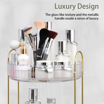 URAQT 360 Rotating Makeup Organizer for Vanity 2 Tier, Bathroom Countertop Organizer and Storage Large Capacity Clear Makeup Brush Holder Perfume Skincare Cosmetics Dresser OrganizerWhite