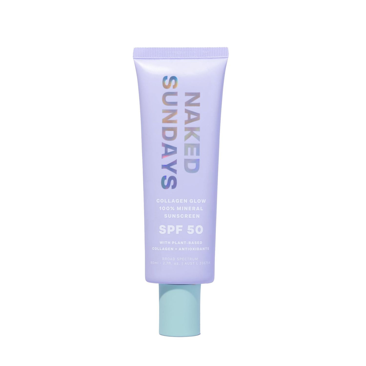 Naked Sundays SPF50+ 100% Mineral Glow Sunscreen, Daily Hydrating Facial Moisturizer &amp; Primer with Zinc Oxide &amp; Vegan Collagen, Sheer Tint, Broad Spectrum SPF Lotion (Jumbo 80ml)