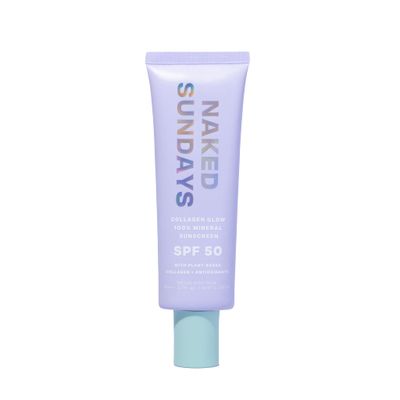 Naked Sundays SPF50+ 100% Mineral Glow Sunscreen, Daily Hydrating Facial Moisturizer &amp; Primer with Zinc Oxide &amp; Vegan Collagen, Sheer Tint, Broad Spectrum SPF Lotion (Jumbo 80ml)