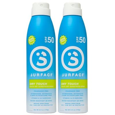 Surface Dry Touch Spray Sunscreen, Water Resistant, UVA/UVB Broad Spectrum, Fast Drying Protection, PABA Free - 6oz - SPF 50-2 PACK