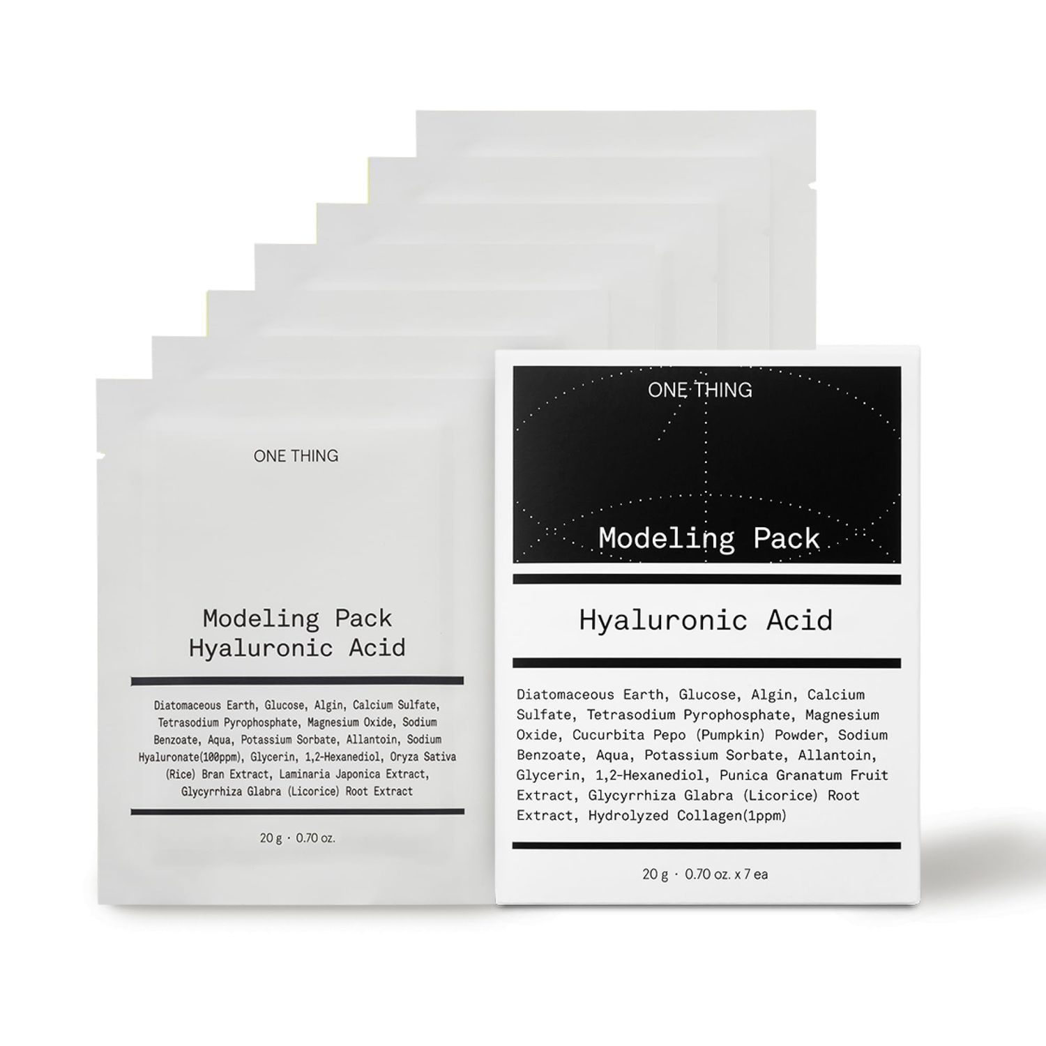 ONE THING Hyaluronic Acid Modeling Pack 1.05 Oz * 7 Masks | Facial Powder Mask for Hydrating Cooling Soothing Skin, Mix with Water or Toner | Clay Peel off Mask | Korean Face Mask