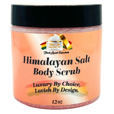 Himalayan Salt Exfoliating Body Scrub, Women&#39;s Face and Body Scrub for Rejuvinated Skin, 12oz Face and Body Scrub, Black Lavish Essentials