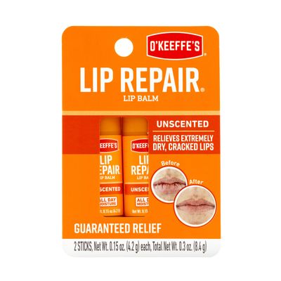 O&#39;Keeffe&#39;s Unscented Lip Repair Lip Balm for Dry, Cracked Lips, Stick, Twin Pack