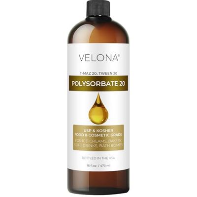 Polysorbate 20 by Velona - 16 Fl Oz | Solubilizer, Food &amp; Cosmetic Grade | All Natural for Cooking, Skin Care and Bath Bombs