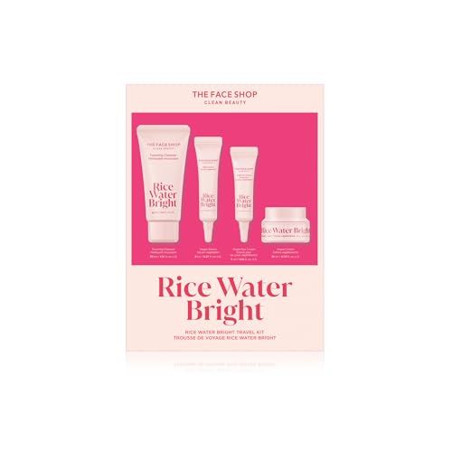 The Face Shop Rice Water Bright Travel Kit, Korean Skin Care Set with Ceramide, Gift Set - Gentle Face Wash &amp; Vegan Skin Care (Serum, Cream, Eye Cream), Hydrating for Dry Skin, Daily Face Moisturizer