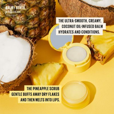 Kaja Lip Bento Balm + Scrub | with Coconut Oil, Clear Finish, Moisturize, Exfoliate, Smoothes Lips, Compact Travel Size, Pia Colada, Valentine's Day Gift, 0.4 Oz