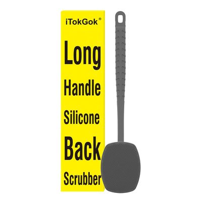 iTokGoK All New Premium Silicone Back Scrubber with Tire Anti-Slip Long Handle for Shower, Gentle Exfoliating and Massage Brush Scrubber for Sensitive Skin for Men and Women (Gray)