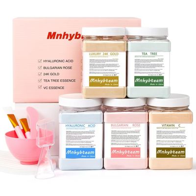Jelly Mask For Facials Professional hydrojelly Mask Gel Powder Face Mask Set, Hydrating &amp; Deeply Purifying Face Masks Spa Set - 5 Pack of (Hyaluronic Acid, Bulgarian Rose, 24K, Tea Tree, VC)