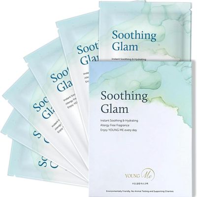 YoungMe Soothing Glam Facial Sheet Mask - 6 Sheets Face Masks | Korean Skin Care - Deep Real Mask for Sensitive Skin or All Skin Types