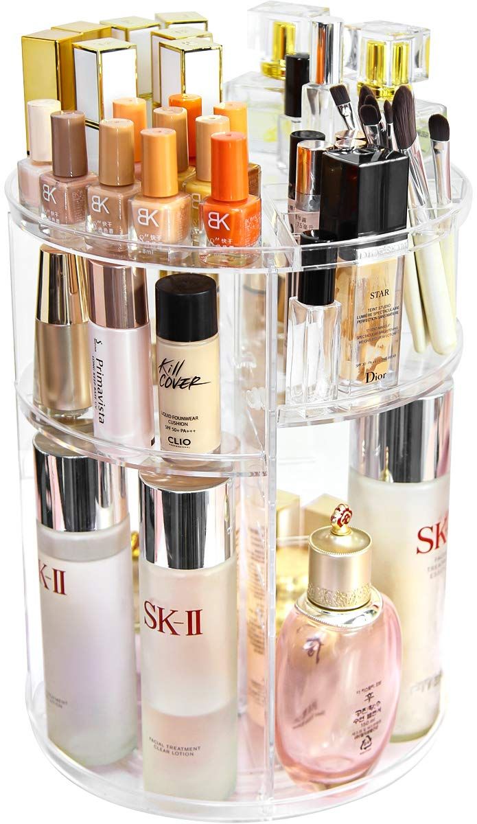 YIEZI 360 Rotating Makeup Organizer,Skincare Perfume Organizer,With Brush Holder Cosmetic Display Case Adjustable Detachable Shelves,Fits Bedroom Dresser or Countertop Multifunctional Cosmetic Holder
