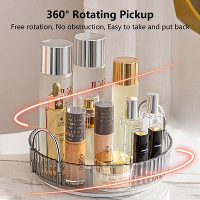 UNICOMVSX Rotating Makeup Organizer for Vanity, Spinning Cosmetics Storage for Bathroom Countertop, Skincare Holder Rack for Facial Cream, Perfume, Lotion, Lipstick (1 Tier, Smoky Grey)