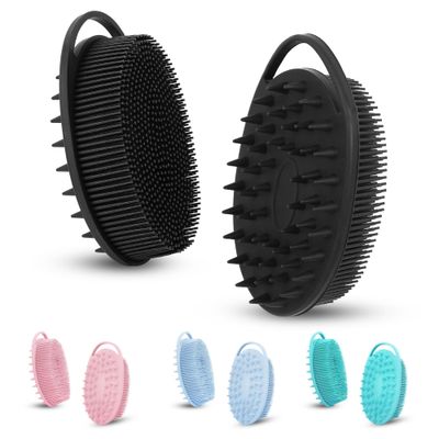 RSMKRH 1 Piece Silicone Body Scrubber, 2-in-1 Shower Brush Shampoo Brush, Gentle Exfoliating Body Scrubber, Scalp Massager, Rich Foam, Long Lasting, Suitable for Sensitive Skin(Carbon Black)