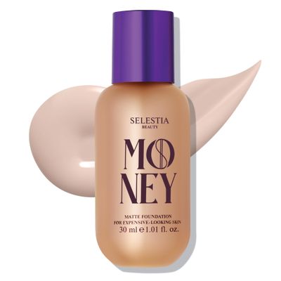 SELESTIA BEAUTY Matte Foundation Money - Long-Lasting Makeup Foundation with Flawless &amp; Buildable Coverage - Liquid Foundation for All Skin Types (Ivory)