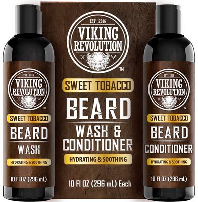 Viking Revolution Beard Wash and Beard Conditioner for Men with Argan Oil and Jojoba Oil - Beard Softener and Strengthener Beard Care Beard Shampoo and Conditioner with Beard Oil (10oz, Sweet Tobacco)