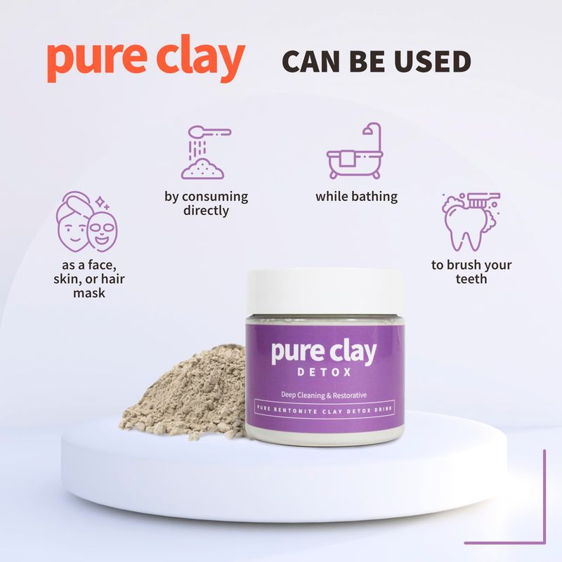 PURE CLAY Food Grade Organic Calcium Bentonite Clay Powder, Internal and External Deep Cleansing, Daily Detox Drink, Face Mask, Body Mud, &amp; Toothpaste - 16 oz