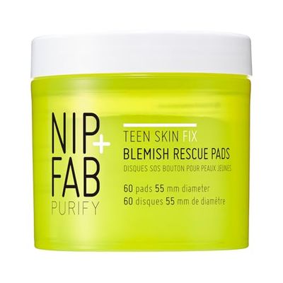 Nip + Fab Teen Skin Fix Zero Breakout Rescue Face Pads with Salicylic Acid, Witch Hazel and Antioxidant Wasabi Extract, BHA Facial Pad for Cleansing Pores Prevent Breakouts Blemishes, 60 Count