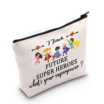 WZMPA Teacher Cosmetic Makeup Bag Teacher Appreciation Gift I Teach Future Super Heroes What&#39;s Your Superpower Zipper Pouch For Teacher Life (Teach Future Hero)