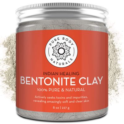 Pure Body Naturals Bentonite Clay Powder for DIY Detox Body &amp; Face Mask, Pure Indian Healing Clay for Deep Pore Cleansing and Armpit Detox for Women, (8.0 oz)