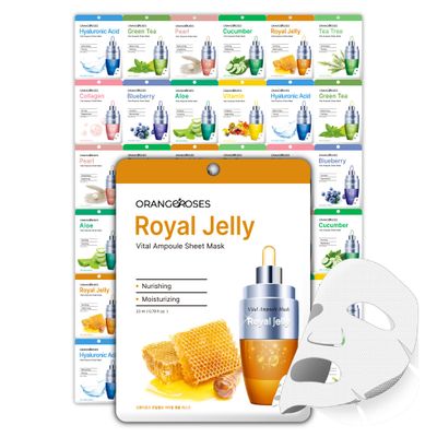 OBS Lab  Orangeroses  30 Pcs Combo Pack Vital Ampoule Sheet Mask, Korean Facial Skincare Sheet | Simple &amp; Effective Skincare Routine | Moisturization | Wrinkle Care | Brightening