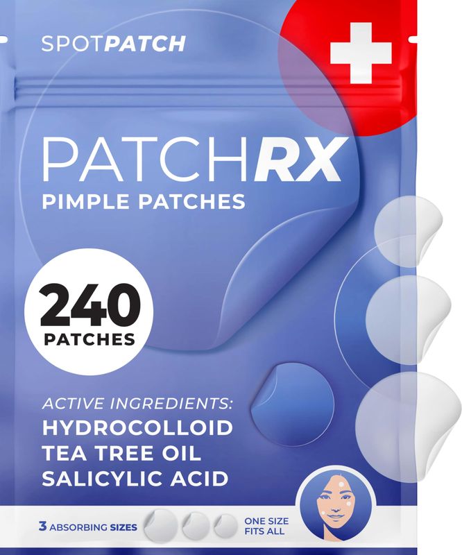 PatchRx Pimple Patches for Face (240 Patches), Hydrocolloid Acne Patches with Tea Tree Oil &amp; Salicylic Acid, Pimple Patch Pimple Stickers, Hydrocolloid Patch Acne Dots Acne Pimple Patches For Face