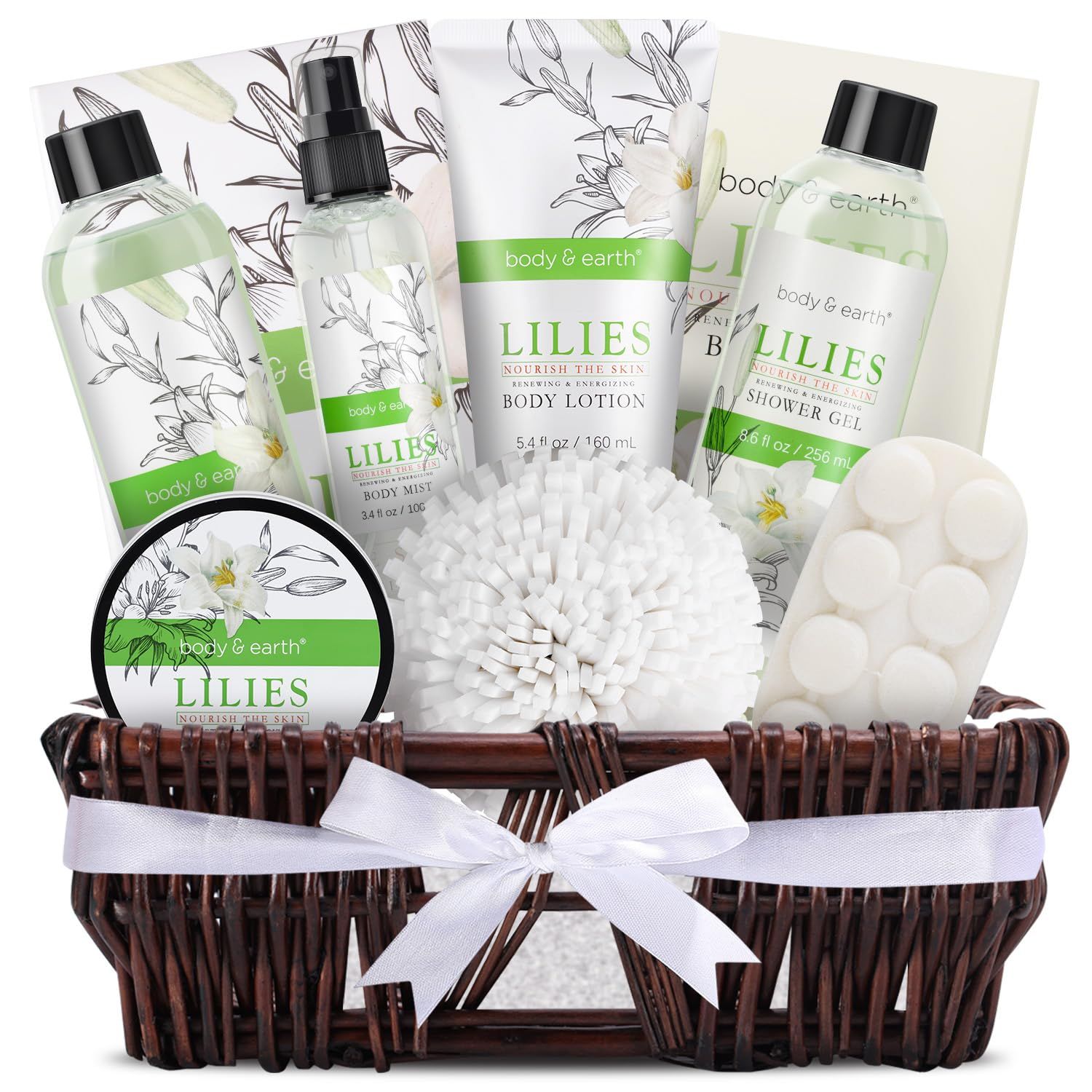 Spa Gift Baskets For Women Body &amp; Earth 10pcs Spa Gifts For Women, Lily Gift Baskets Bath and Body Works Gift Set For Women with Bubble Bath, Body Lotion, Christmas Gift Baskets for Women Bath Set