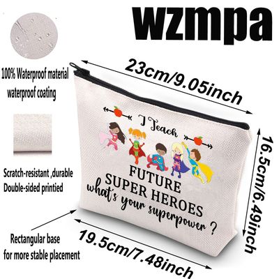 WZMPA Teacher Cosmetic Makeup Bag Teacher Appreciation Gift I Teach Future Super Heroes What's Your Superpower Zipper Pouch For Teacher Life (Teach Future Hero)