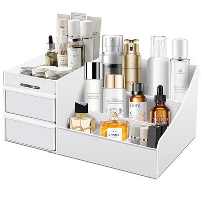 Large Makeup Organizer with Drawers - Multi-Functional Vanity and Countertop Storage for Cosmetics, Skincare, Perfume, Nail Polish, Brushes - Compact Desk and Bathroom Organizer for Womens Gifts