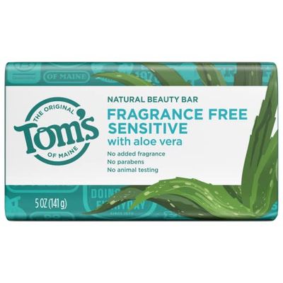 Tom&#39;s of Maine Natural Beauty Bar Soap for Sensitive Skin With Aloe Vera, Fragrance-Free, 5oz.