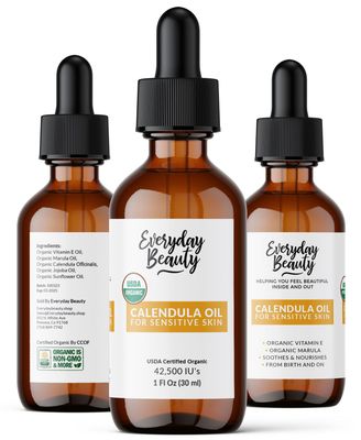 Organic Calendula Oil For Sensitive Skin - USDA Certified 100% Natural Plant Based, Lightweight & Unscented Gentle Soothing Oil For Sensitive Skin - For Face, Skin & All Over - 1 Fl Oz Glass & Dropper