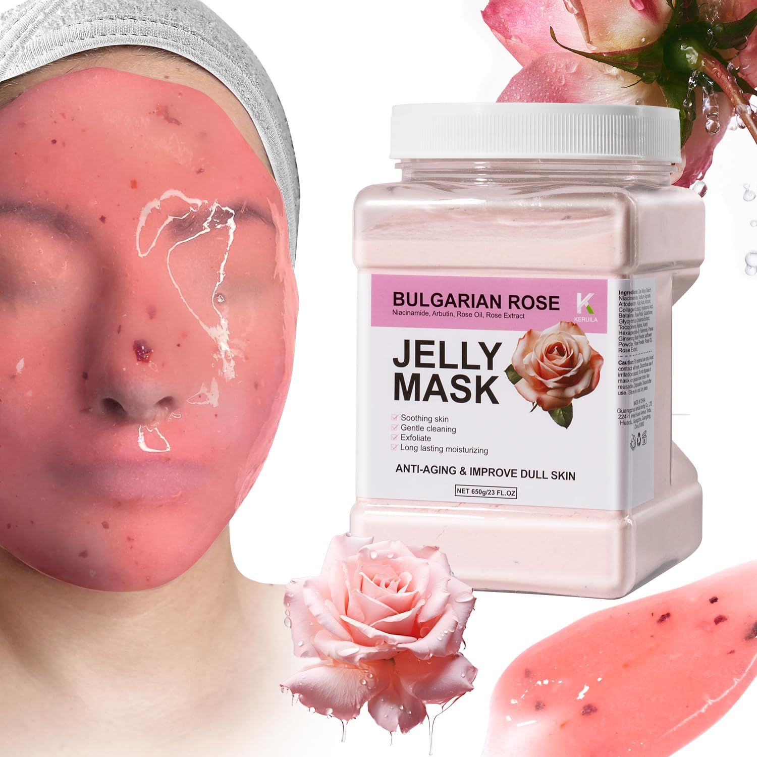 KERUILA Bulgarian Rose Jelly Masks For Facials Professional, Rose Masks Powder Facial Mask, Hydrojelly Jelly Gel Face Mask For Peel Off, Smooth &amp; Hydrating Mask for Face Skin Care Of Home Spa