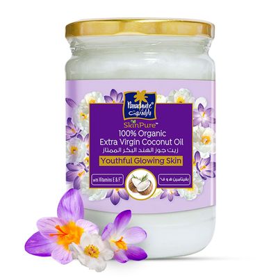 Parachute Advansed SkinPure 100% Organic Extra Virgin Coconut Oil with Vitamin E &amp; F |Face &amp; Body Oil Moisturizer| For Youthful, Glowing Skin| Evens Skin Tone| Cold Pressed | 6.7 fl.oz | Glass Jar